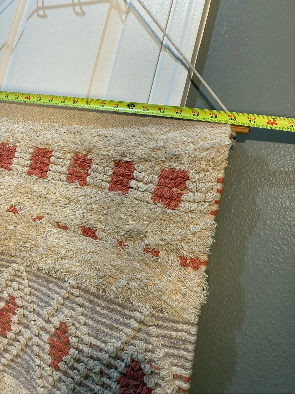 Handmade Cream Grey & Terracotta 31x55 inches, Boho Geometric Woven Tapestry